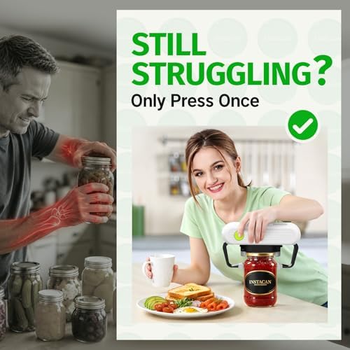 Effortless Electric Jar Opener Easy Opens Twist-Lid, One Handed Automatic Jar Opener for Weak Hands & Seniors with Arthritis