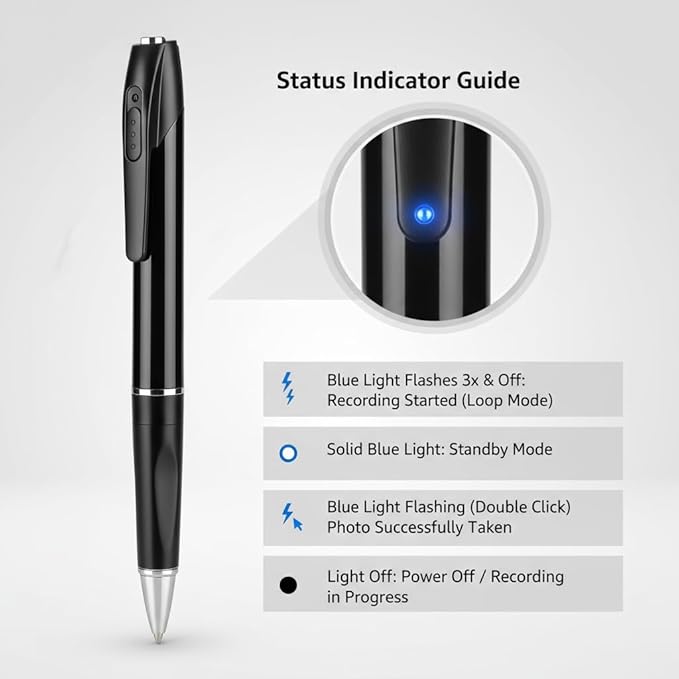 64GB Digital Voice Recorder Pen, 1080P HD Multimedia Recorder for Lectures Meetings Interviews, Professional Dictaphone with 3 Ink Refills, One-Key Manual Operation, USB Transfer