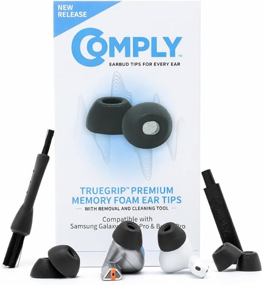 Comply TrueGrip | Premium Memory Foam Replacement Earbud Tips for Samsung Galaxy Buds4 Pro & Buds3 Pro | Long-Lasting Comfort, Secure Fit, Noise Isolation | Black (Large) (3 Pairs)