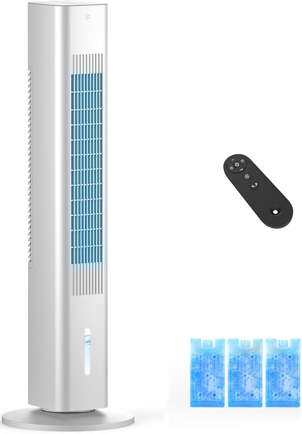 Windowless Portable Air Conditioner, Evaporative Air Cooler w/1.2L Water Tank, 3 Ice Packs, 7H Timer, 60° Swing, No Hose No Window Needed, 3-IN-1 Portable AC Unit for Room Bedroom Outdoor, white-8