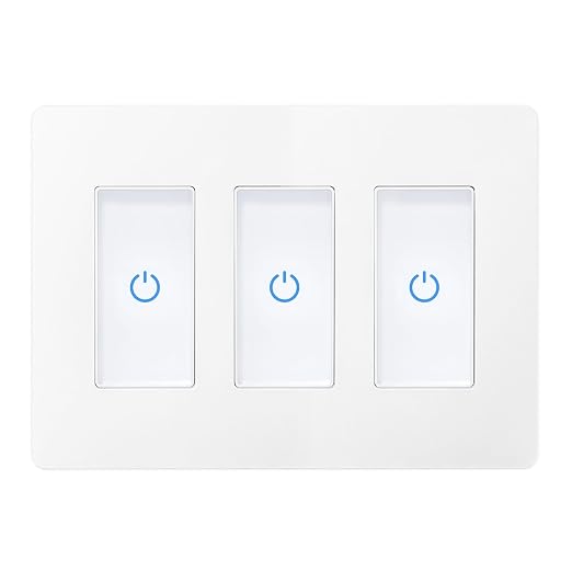 Milfra Touch Smart Switch 3 Gang, WiFi Light Switch Compatible With Alexa and Assistant, Neutral Wire Needed, No Hub Required, White, M22-1-3-DY