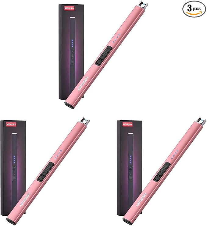 MEIRUBY Lighter Electric Candle Lighter, Birthday for Women Men Mom Wife Sister, Rechargeable USB Arc Lighters for Candle Camping BBQ (Pack of 3)