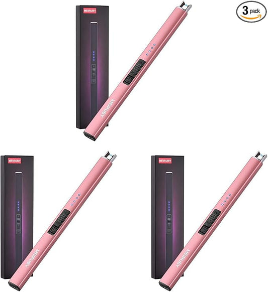 MEIRUBY Lighter Electric Candle Lighter, Birthday for Women Men Mom Wife Sister, Rechargeable USB Arc Lighters for Candle Camping BBQ (Pack of 3)