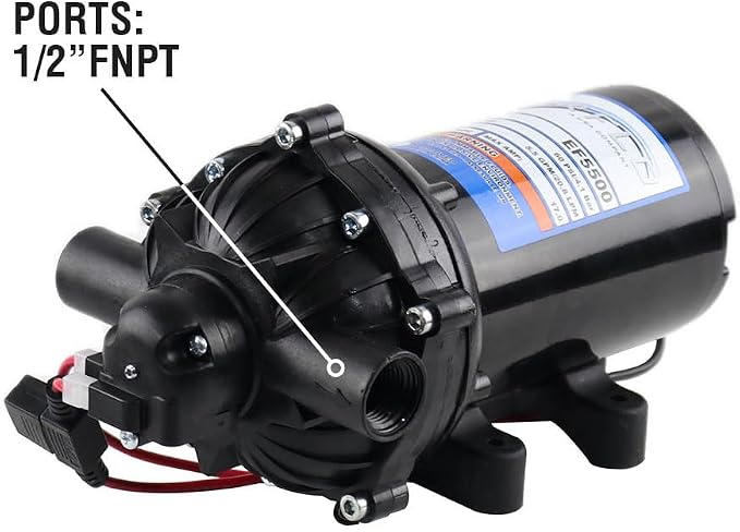 Everflo EF5500-BOX 5.5GPM 12V Diaphragm Pump-1/2 FNPT Connection, 5.5 GPM, Black