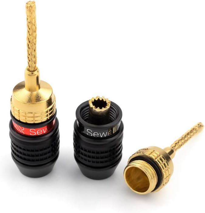 Deadbolt Flex Pin Banana Plugs for Spring Loaded Speaker Terminals, 6 Pairs Gold Plated Plugs