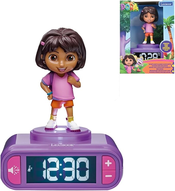LEXIBOOK, Alarm Clock - Dora Night Light with Sound Effects, Purple, RL800DOR