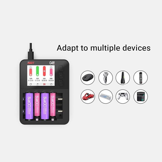 ISDT C4 EVO Fast Battery Charger 6-Bay AA AAA 18650 21700 Smart Battery Analyzer Tester for 1.5v Li-ion 1.2v Ni-MH Ni-Cd NiZN Rechargeable Batteries with Discharge Refresh 36W USB-C Input