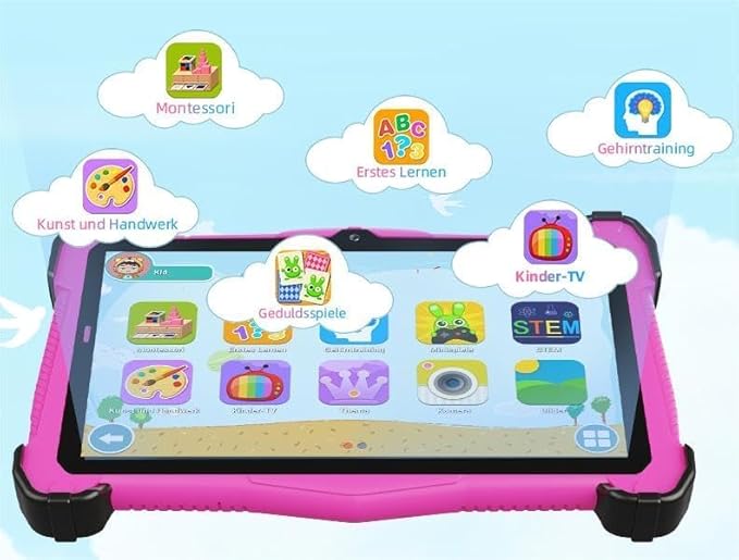 Kids 7 Inch Tablet-Android 14 Tablet for Ages(3-12),Octa-Core,10G RAM+64GB ROM,WiFi6, Bluetooth 5.0,Parental Controls,Google Play,Gift for Kids,Kid-Proof with Shockproof Case-Pink