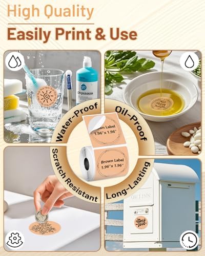 Phomemo M220 Label Maker & 1 Roll Brown Thermal Labels, 1.96" x 1.96"(50x50mm)