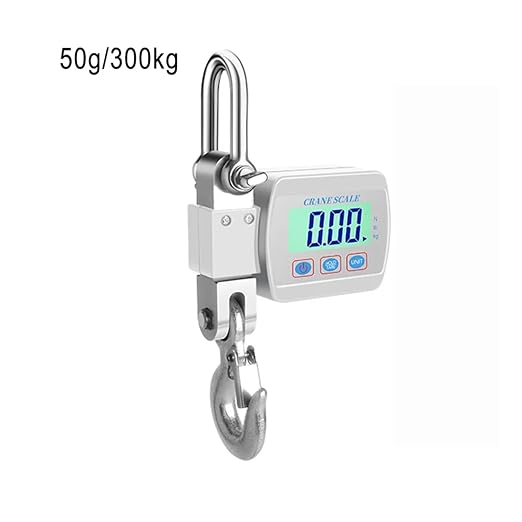 500Kg Digital Crane Scale Portable Hanging Heavy Duty 300Kg LCD Backlight Industrial Hook Scales Unit Change(300kg Silver)