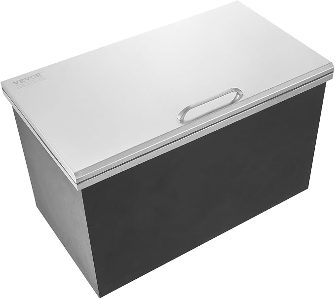 VEVOR Drop in Ice Chest, 24" L x 20" W x 15" H Stainless Steel Ice Cooler, Commercial Ice Bin with Hinged Cover, 40 qt Outdoor Kitchen Ice Bar, Drain-Pipe and Drain Plug Included, for Cold Wine Beer
