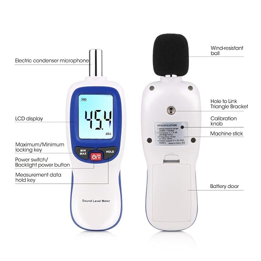 Decibel Sound Meter, Hand-Held Sound Level Meter 30dB to 13dB(A), Noise Meter Monitor with Backlight Alert, Noise Level Meter Tool for Home Office Job-site