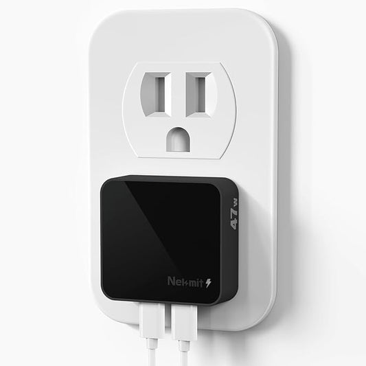 Nekmit Flat USB C Wall Charger, 47W Dual Ports USB C Charger Block, PPS Fast Charging Wall Plug for iPhone 17/17 Pro/17 Pro Max, Galaxy, MacBook Air, iPad, AirPods and More
