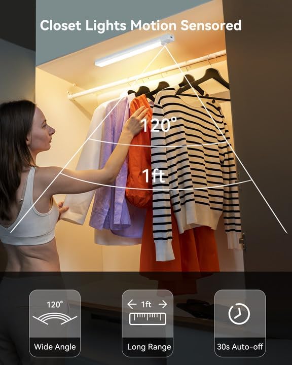 12-Pack Under Cabinet Lighting with 2 Charging Stations, 8-in Rechargeable Motion Sensor Light Indoor, 3 Color Dimmable Closet Light, USB Stick on LED Magnetic Under Counter Lights for Kitchen