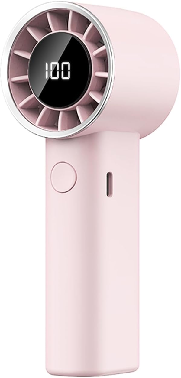 Portable Handheld Turbo Fan,Adjustable Mini Personal Fan, USB-C Rechargeable Battery Operated, Digital Display, Ultra-Quiet & Durable for Travel, Office, Gym, Outdoor (ABS Resin Exterior, Pink 1)