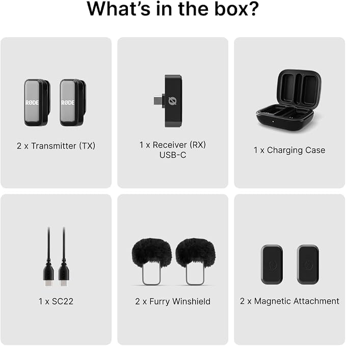 RØDE Wireless Micro - Compact Wireless Microphone, Two Mics with Charge Case for Smartphone Content Creation - USB-C, Black