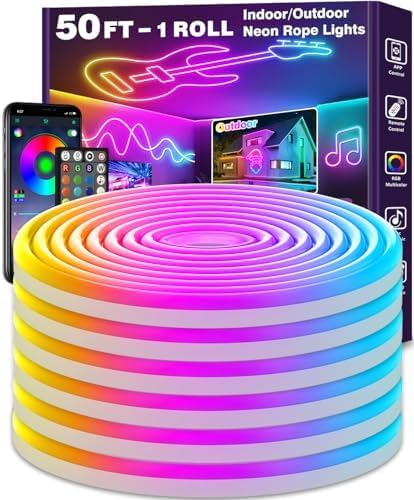 LETIANPAI 50Ft Neon Rope Lights,Flexible Led Rope Lights Control with App/Remote,Multiple Modes Music Sync Gaming RGB Led Neon Lights for Bedroom Outdoor