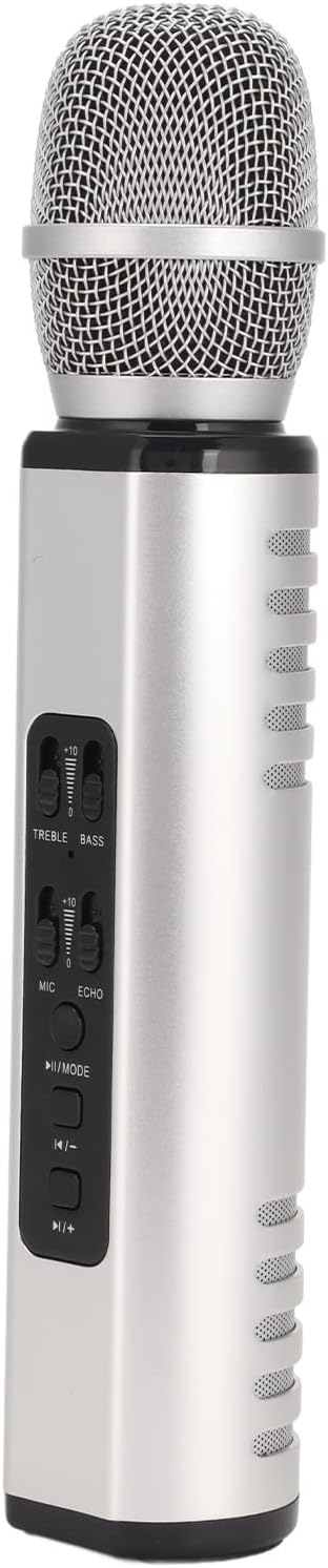 K6 Handheld Microphone, Karaoke Bluetooth Microphone, Portable Noise Cancelling Microphone Speaker Machine for Adults Kids Pc Smartphones (Silver)