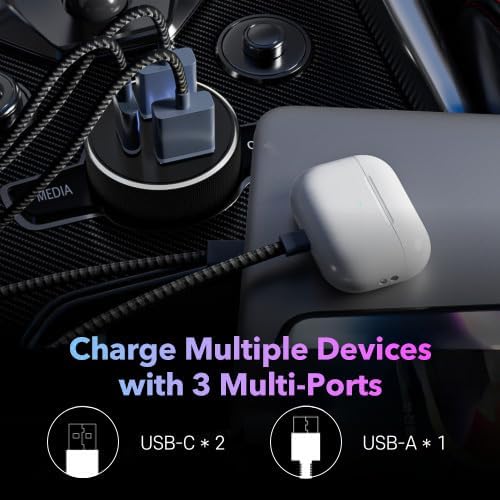 OLG 100W Car Charger – 3 Port Cargador para Carro (LED Display, 12V/24V Compatible) – Cigarette Lighter USB Fast Charge Adapter for iPhone, Android, Type V