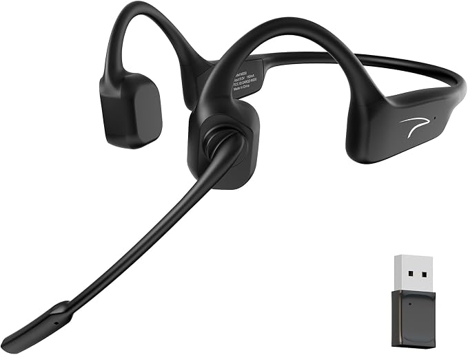 MAIRDI Open Ear Bone Conduction Headphones Bluetooth with Microphone Noise Canceling, Wireless Bluetooth Headset with Mic Boom & USB Dongle for PC Work Calls and Meetings