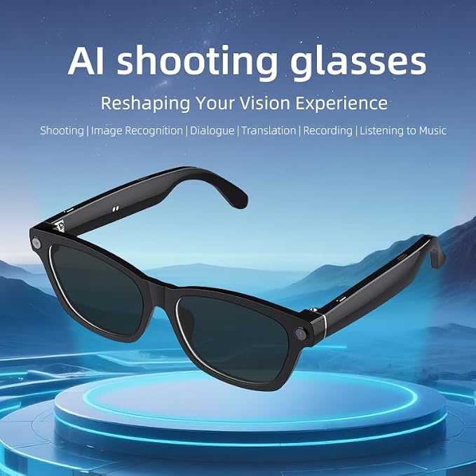 AI smart Camera Glasses: HD 1080P Video Recording and Photo Taking, Translation, Assistant Conversation, Suitable for Outdoor and Indoor, Cycling, Hiking Travel (Transparent Anti-Blue Light)