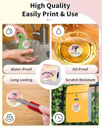 Phomemo M220 Label Maker & 1 Roll Rainbow Gradient Circle Thermal Label, 1.96" x 1.96"（50x50 mm）, Portable Sticker Label Maker Machine for Mailing, Storage, Address, Clothing, Home, Office