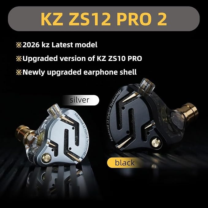 KZ ZS12 PRO 2 USB C Wired Headphones Type-C in Ear Monitor Headphone, 5BA+1DD 6 Driver Gaming Earbuds USB C Wired Earphones, HiFi Clarity Sound Immersive Bass IEMs for Gaming (Black, USBC-with Mic)