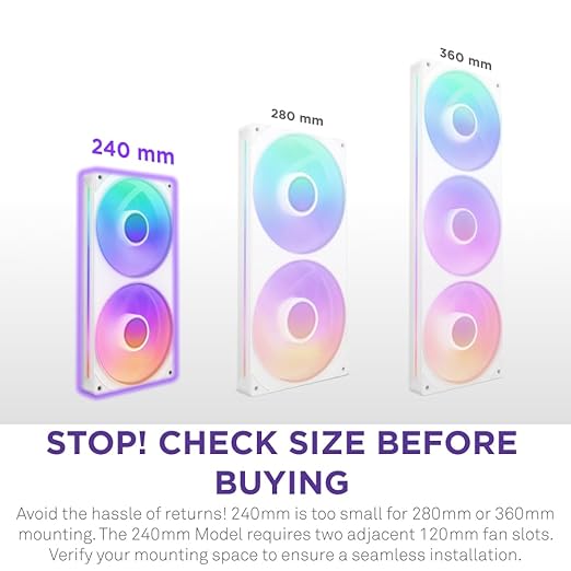 NZXT F240 RGB Core - 240mm Single-Frame Fan Unit with 2 x 120mm RGB Fans - Speed & Lighting Control - High Static Pressure & Airflow - Fluid Dynamic Bearings - 8 aRGB LEDs Per Fan - White