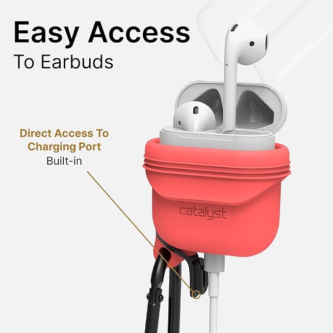 Catalyst Waterproof Case for AirPods 2nd Generation and AirPods 1st Generation - Wireless and USB-C Charging High Drop Protection AirPod Gen 2 and Gen 1 Case with Carabiner, One Piece Design