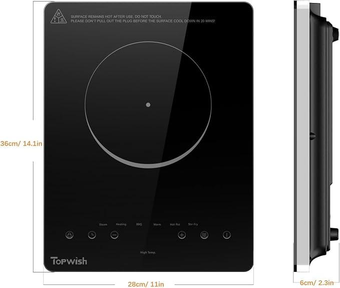 Electric Cooktop, TOPWISH 110-120V Electric Stove Top Single Burner Cooktop LED Touch Control, Child Lock, 10 Power Level, Residual Heat Indicator, 1300W Plug in Glass Countertop Burner for Cooking