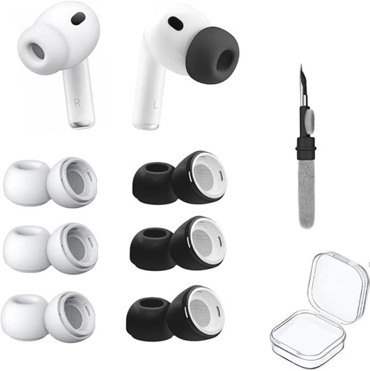 6 Pair Ear Tips for AirPods Pro 3,Anti Slip Airpods Pro Replacement Ear Tips, Silicon EarbudsTips Accessories with Cleaning Kit Storage Box White&Black (12) (Black+White)