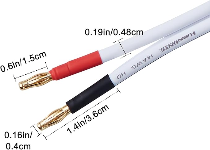 14 AWG HD Premium Soft Touch HiFi Speaker Cable with Banana Plugs (2 Pack, 3 Feet) 14 Gauge Banana Wire for Bi-Wire Bi-Amp HiFi Surround Sound Oxygen-Free Copper - White