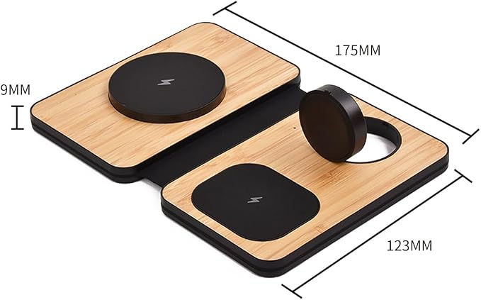 3-in-1 Charging Station for Apple Devices, Fast Mag Safe Wireless Charger, Foldable Travel Charger for Cell Phone 16-12 Series, AirPods, and iWatch Series (Bamboo)