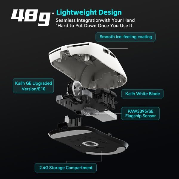ATK VXE Dragonfly R1 S Wireless Gaming Mouse, 55g Lightweight, Xhero AI Sensor, Adjustable DPI, 1k Polling, 150 Hr Battery Life, Tri-Mode Nearlink/Bluetooth/Wired