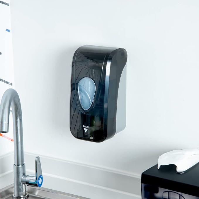 Restaurantware Clean Tek Professional 33 Ounce Manual Soap Dispenser 1 Wall-Mountable Soap Dispenser - For Gel Or Liquid Soap Black Plastic Soap Dispenser Push Mechanism Transparent Tank
