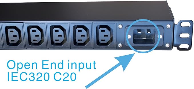 WTH-CS/PDU-C13-E (US121052E) Heavy Duty Metal 1U Rack Mount PDU, Inlet C20 20A 120/240V Open end (Without Extension Cord), Outlet C13 x10 Ports
