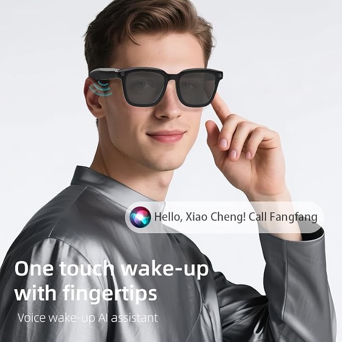 AI smart Camera Glasses: HD 1080P Video Recording and Photo Taking, Translation, Assistant Conversation, Suitable for Outdoor and Indoor, Cycling, Hiking Travel (Transparent Anti-Blue Light)