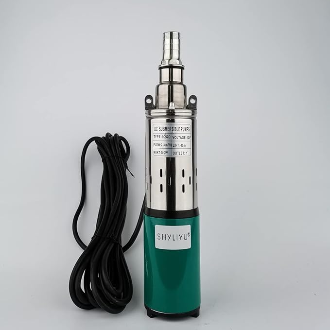 Solar Submersible Well Pump DC 12V 200W Deep Well Pump 3"Tube Stainless Steel Screw Pumps 2300L/H 1" Outlet High Lift 40M Irrigation Pumps Agricultural Garden Home