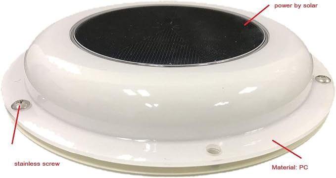 Solar Ventilation Fan without Battery for Boat, Yacht, Camper, Home, White