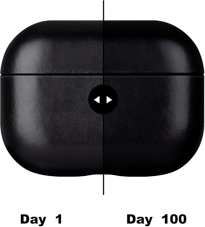 Maogoam for AirPods Pro 2 Leather Case Cover with Button, Genuine Crystal Vegetable Tanned Oil Wax Leather Case for AirPods Pro 2nd Generation, Retro Elegant Style, Front LED Visible, Gloss Black