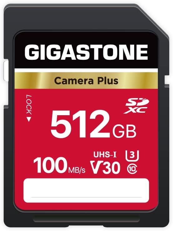GIGASTONE 512GB SD Card, Camera Plus, UHS-I V30 U3 SDXC Memory Card High Speed UHD Video Compatible with Kodak Olympus Digital Camera, with 1 Mini case