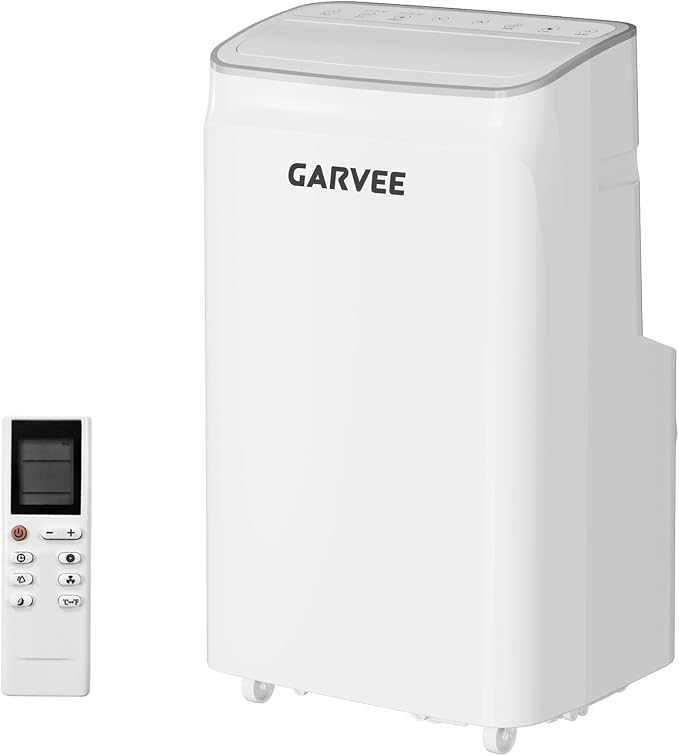 12000 BTU Portable Air Conditioner with White Body and Black Top Cover, Cooling, Dehumidifying & Fan Functions, Perfect for Large Rooms, Quiet Operation, 24-Hour Timer & Energy Saving