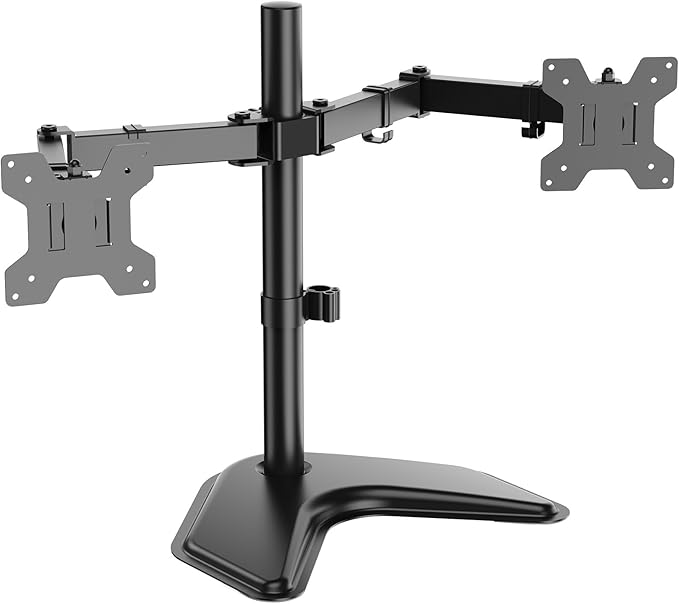 WALI Dual Monitor Stand for Desk, Monitor Stands for 2 Monitors up to 27 inch, Dual Monitors Mount Fits up to 22lbs, Free Standing Full Motion Dual Monitors Arm for Desk (MF002), Black