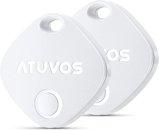 ATUVOS Luggage Tracker, Key Finder, Bluetooth Tracker Pairs with Apple Find My (iOS Only), Item Locator for Bags, Wallets, Keys, Waterproof IP67, Anti-Lost 2 Pack, White