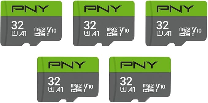 PNY 32GB Class 10 U1 V10 A1 microSDHC™ Flash Memory Card – Quick Read Speeds, UHS-I, Continuous Full HD Photo, HD Video, Fast Everyday Performance, for Tablets, Drones, Cameras, 5-Pack