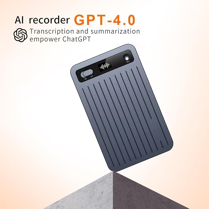 Ultra Slim 64GB AI Notes Voice Recorder w/Case, AI Smart Digital Voice Recorder, Transcribe & Summarize with App, Audio Recording Magnetic for Meetings, Calls.Chat GPT-40 Technology (Gray)