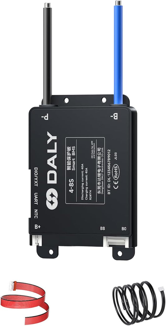 DALY BMS 40A 4S-8S 12V-24V - Smart Built-in Bluetooth Monitoring Lithium Battery Protection LiFePO4 Li-ion LTO for E-Bikes Scooters