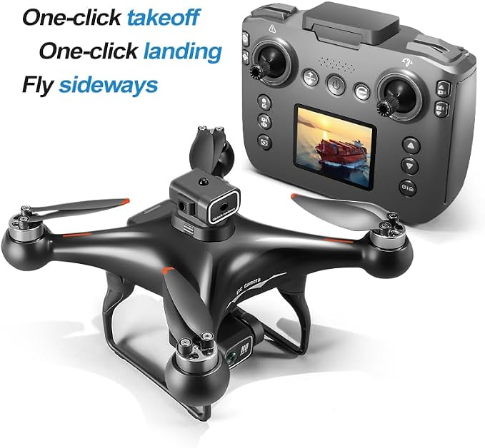 Hobby RC Drone with Screen-equipped Remote Controller, Dual Cameras & Optical Flow Positioning. Built with 6-Channel Gyro and Brushless Motor. Features Headless Mode, Hovering, One-Key Takeoff and Altitude Hold. Comes with 2 Batteries. Easy-to-operate ...