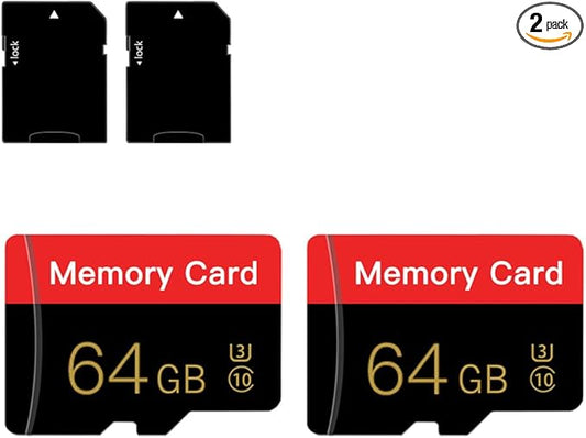 2 Pack Micro Memory Card 64 GB with Adapter, C10/UHS-I/A1, TransFlash Card, TF Card for Camera, Smartphone, Tablet, Drone (Red 64GB *2)