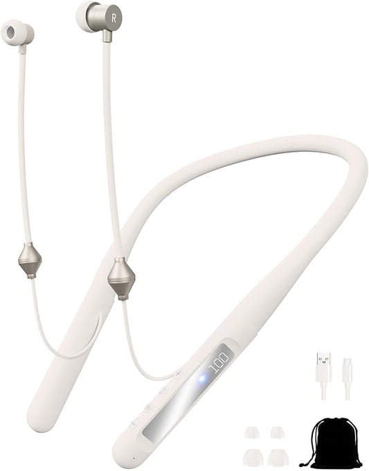 Air Tube Bluetooth Headphones with LED Battery Display,EMF Free Neckband Wireless Earbuds with 25H Playtime,HD Bass Airtube Headphone Emf Free with Mic And Controls,Airtube Earbuds For Sleep,Work,Gym